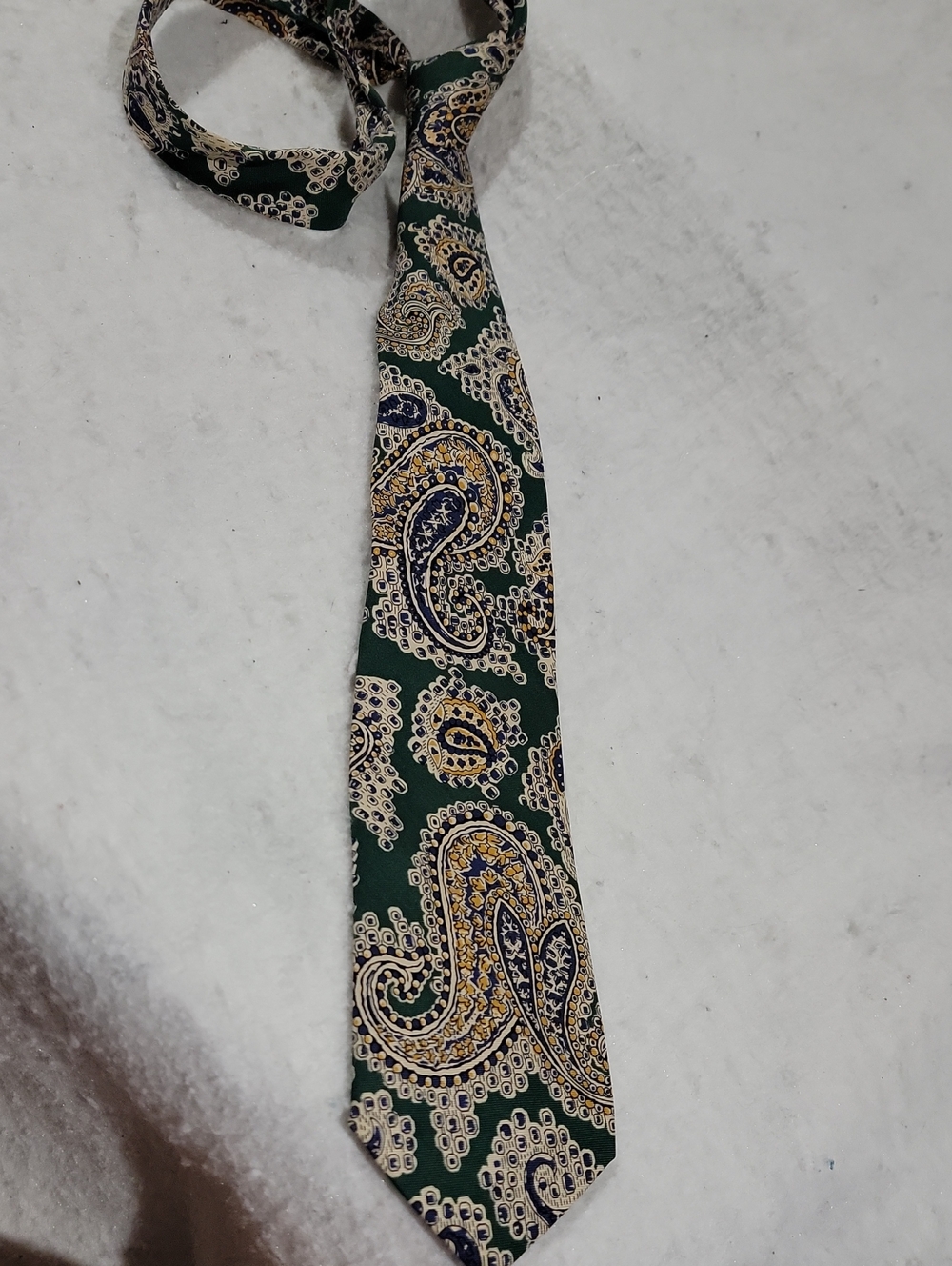 Vintage Polo by Ralph Lauren Green Paisley Silk Tie with Navy and Gold Accents